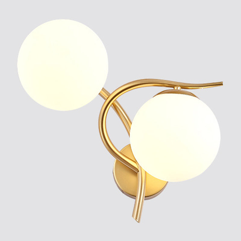 2 Heads Nordic Style Wall Mount Light Metal Arm Glass Shade Sconce Light Fixture for Bedroom
