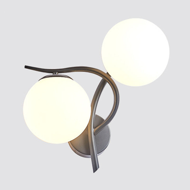 2 Heads Nordic Style Wall Mount Light Metal Arm Glass Shade Sconce Light Fixture for Bedroom