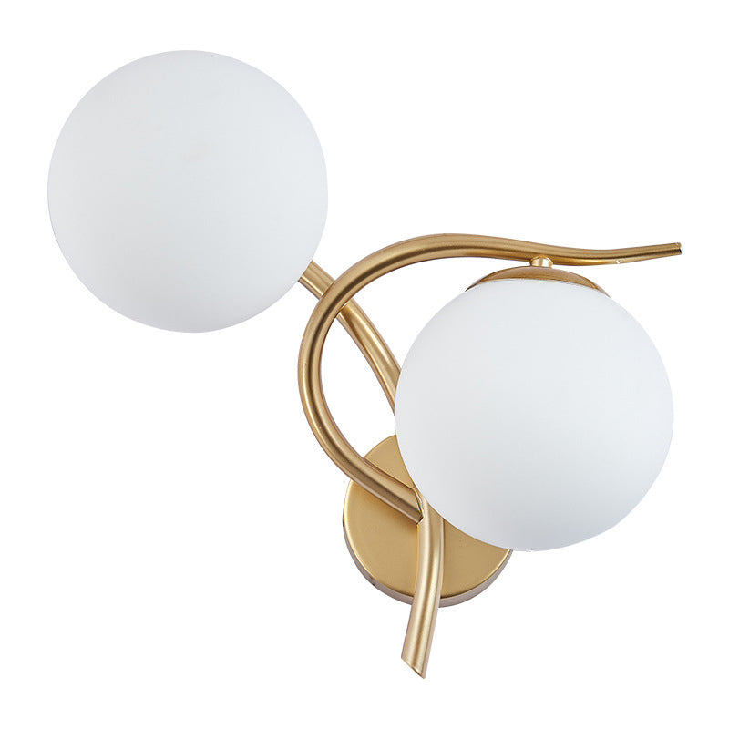 2 Heads Nordic Style Wall Mount Light Metal Arm Glass Shade Sconce Light Fixture for Bedroom