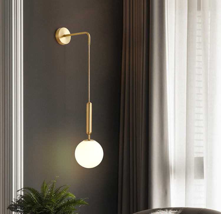 Modern Metal Wall Lighting Sconce Ball Glass Shade Wall Lamp with Hanging Wire