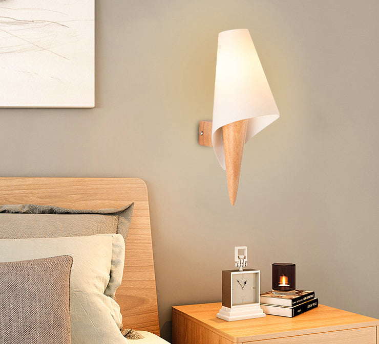 Creative Wooden Wall Lamp 1 Head Glass Shade Wall Sconce for Corridor Bedroom