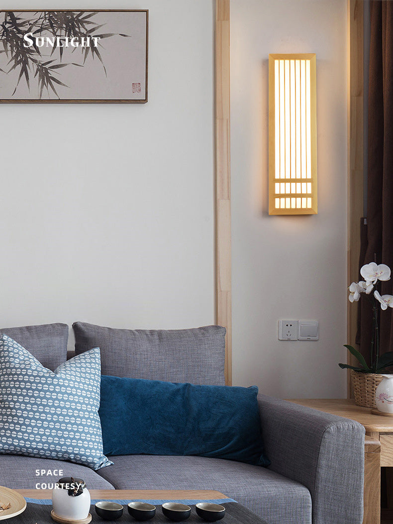 Missie stijl muur gemonteerd licht natuurlijk eiken rechthoekige sconce licht voor woonkamer