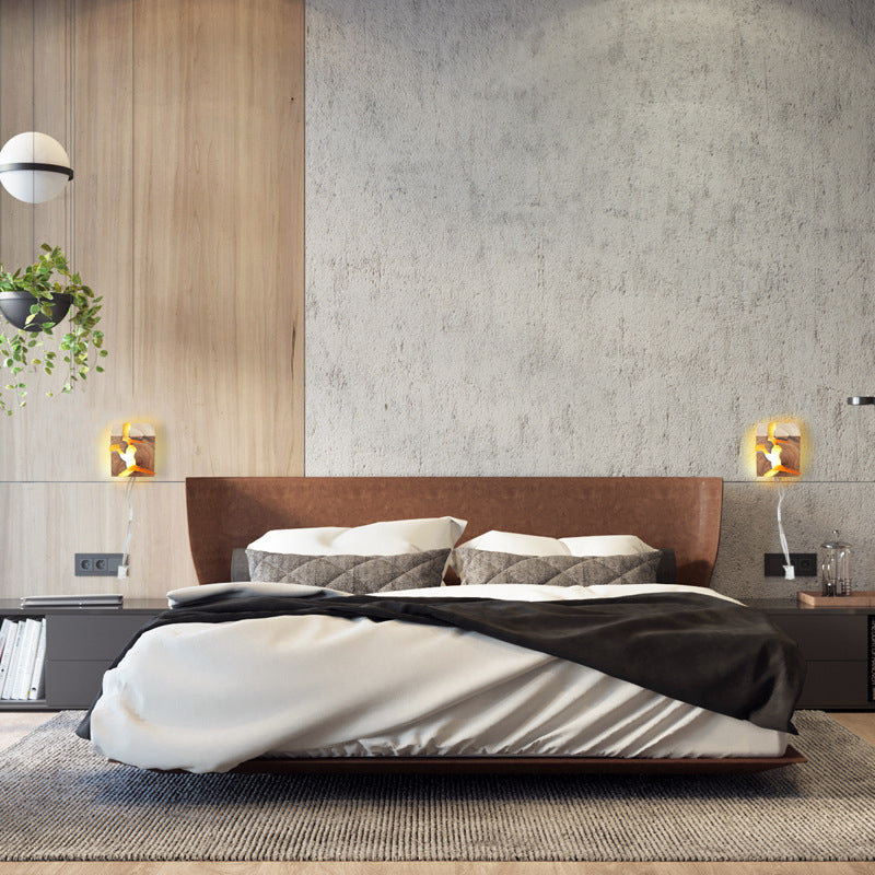 Creatieve iep knetelknakmuurmontage licht vierkante hars sconce lampje voor het bedkast