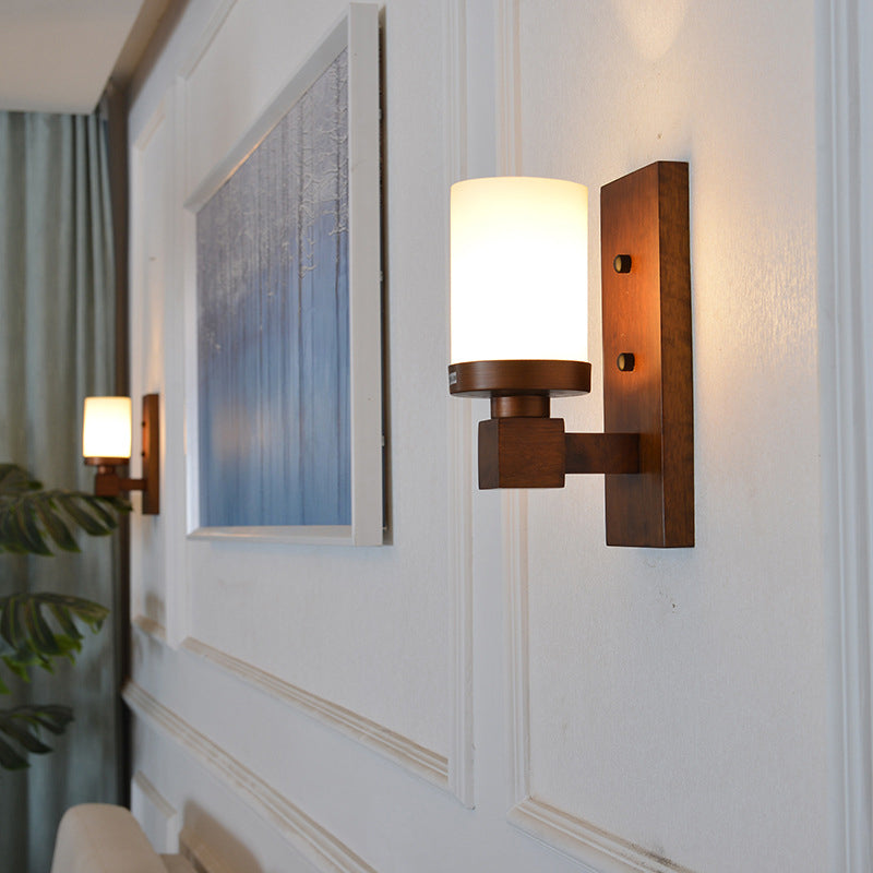 Aplique de pared americano vintage para sala de estar, 1 luz, aplique de pared de madera para pasillo
