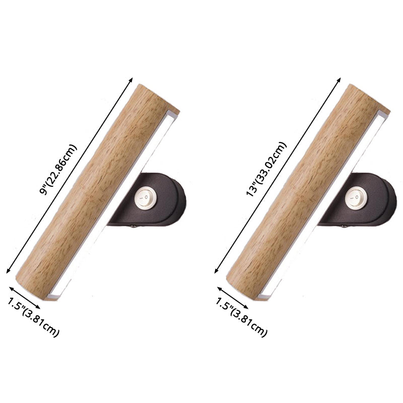Lampada da parete a LED con testa orientabile in legno per illuminazione a cilindro per camera da letto