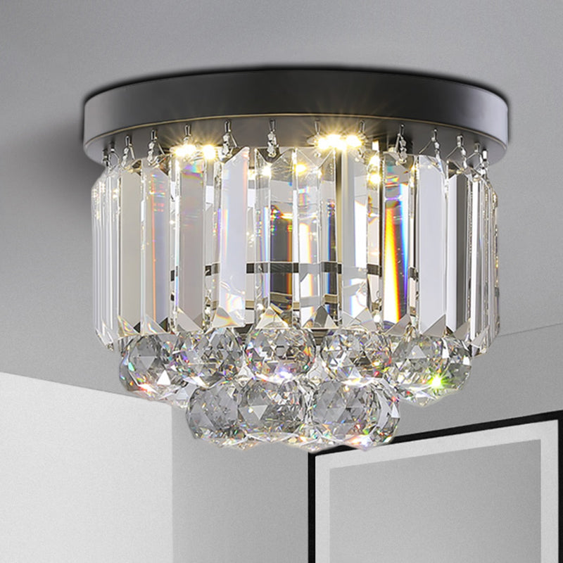 Plafonnier circulaire avec cristal clair/gris fumé, luminaire LED moderne monté au plafond pour couloir