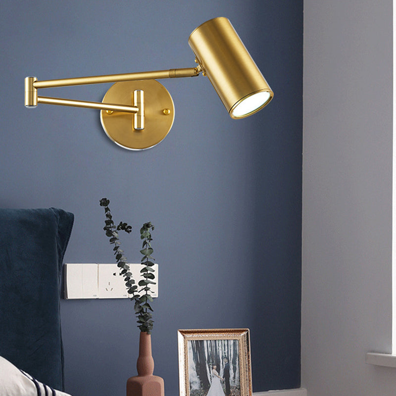 Swing Arm Metal Wall Sconce Light Nordic Cylinder Shade Sconce Light for Bedroom