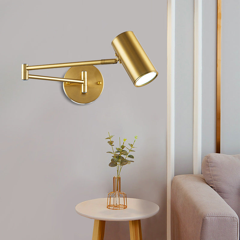 Swing Arm Metal Wall Sconce Light Nordic Cylinder Shade Sconce Light for Bedroom