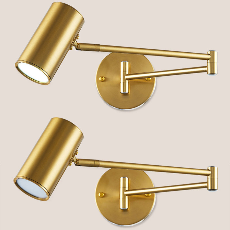 Swing Arm Metal Wall Sconce Light Nordic Cylinder Shade Sconce Light for Bedroom