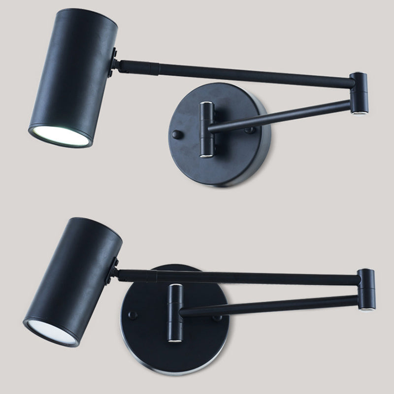 Swing Arm Metal Wall Sconce Light Nordic Cylinder Shade Sconce Light for Bedroom