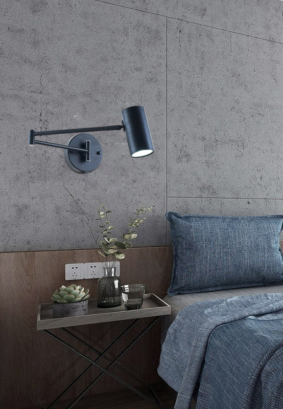Swing Arm Metal Wall Sconce Light Nordic Cylinder Shade Sconce Light for Bedroom