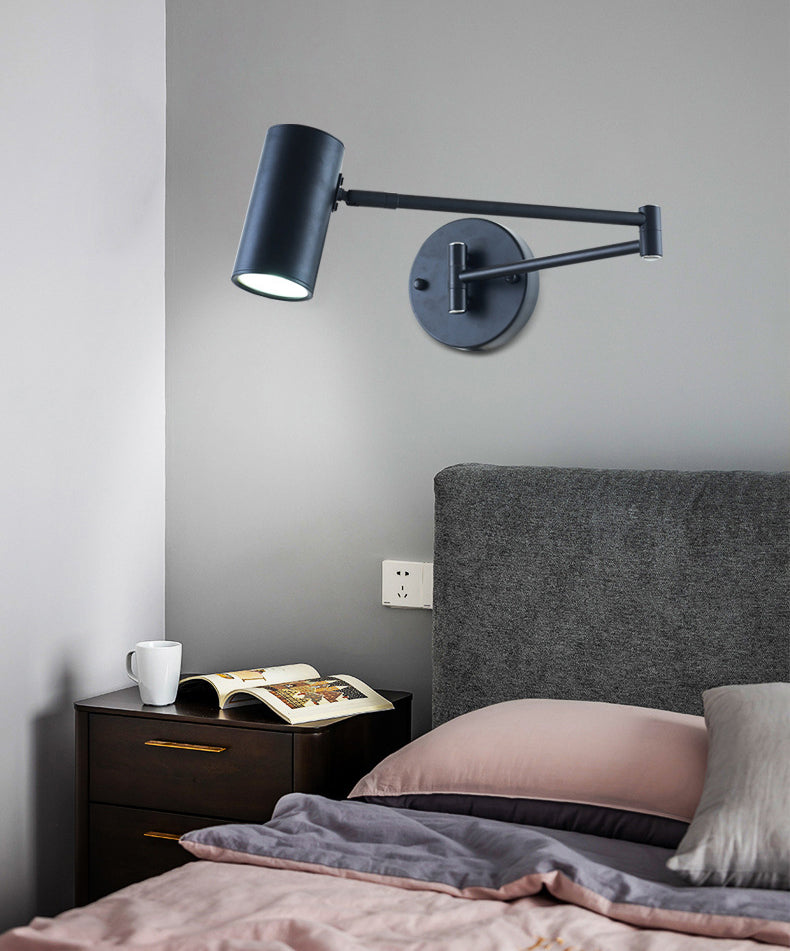 Swing Arm Metal Wall Sconce Light Nordic Cylinder Shade Sconce Light for Bedroom