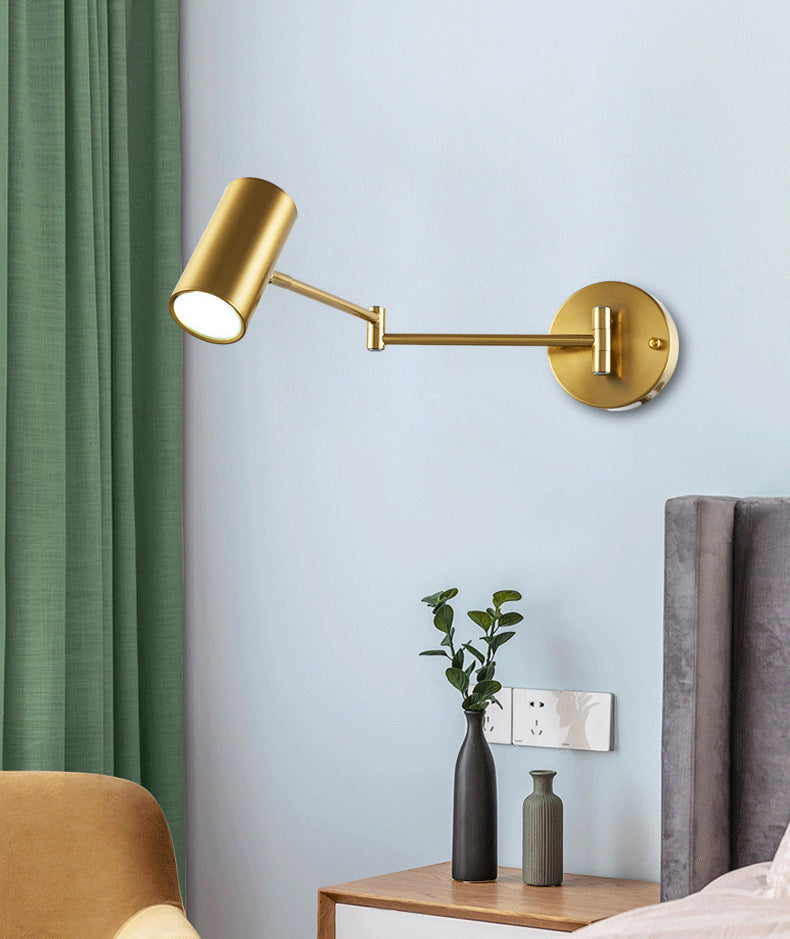 Swing Arm Metal Wall Sconce Light Nordic Cylinder Shade Sconce Light for Bedroom