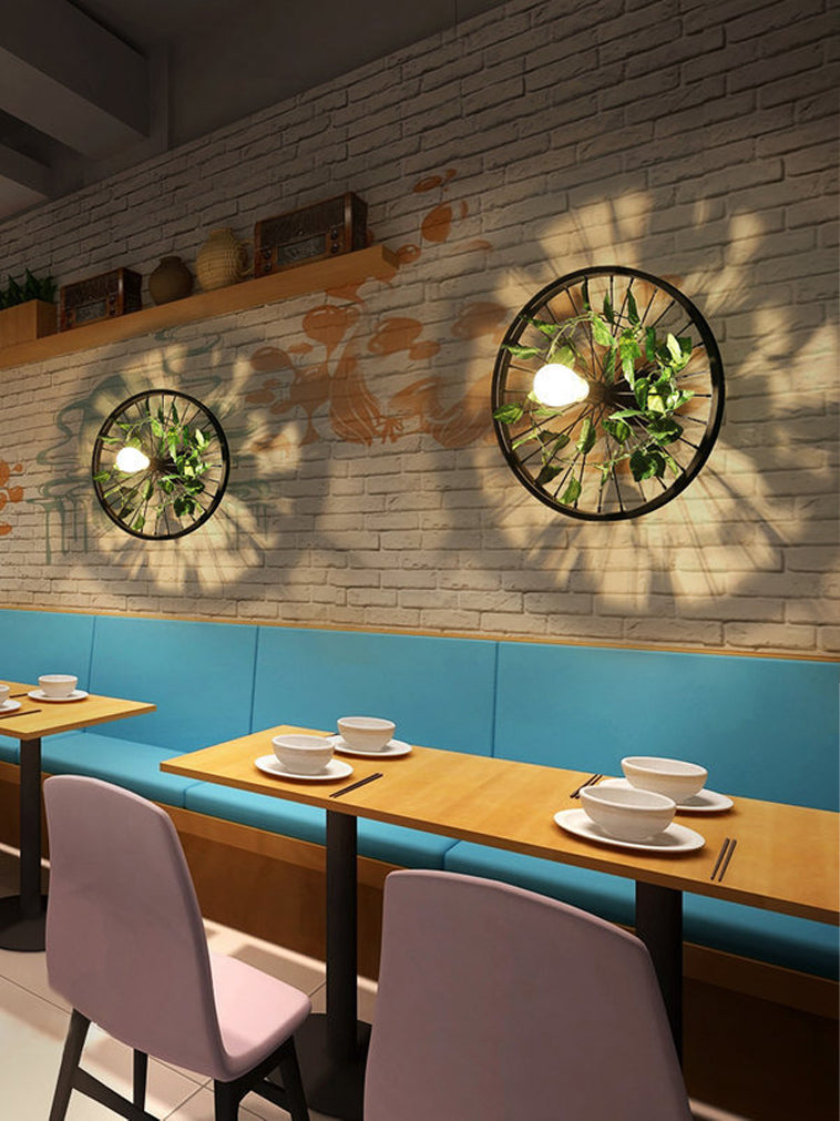 Plant Flower Wall Mount Light Metal Wheel Wall Mounted Light Fixture for Restaurant