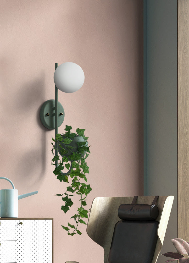 Nordic Refreshing Style Plant Wall Lamp 1 Light Ball Shade Sconce Light for Living Room