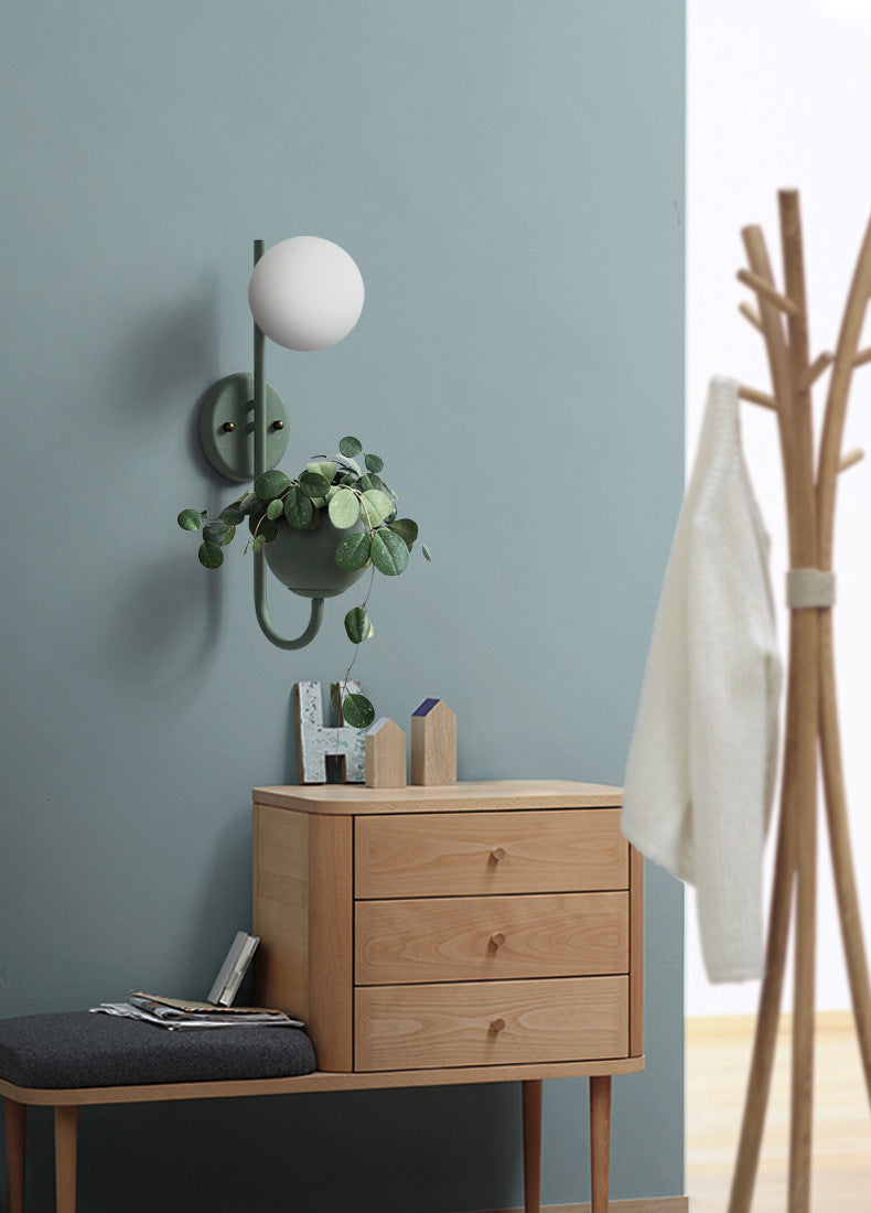 Nordic Refreshing Style Plant Wall Lamp 1 Light Ball Shade Sconce Light for Living Room
