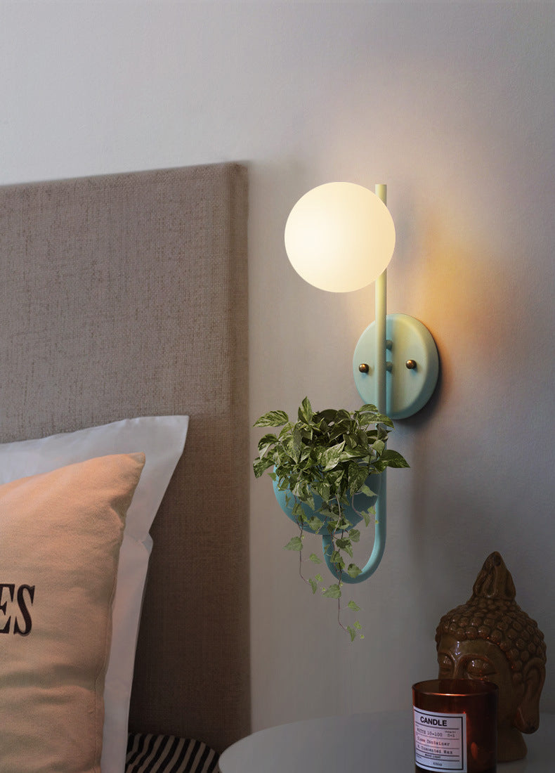 Nordic Refreshing Style Plant Wall Lamp 1 Light Ball Shade Sconce Light for Living Room