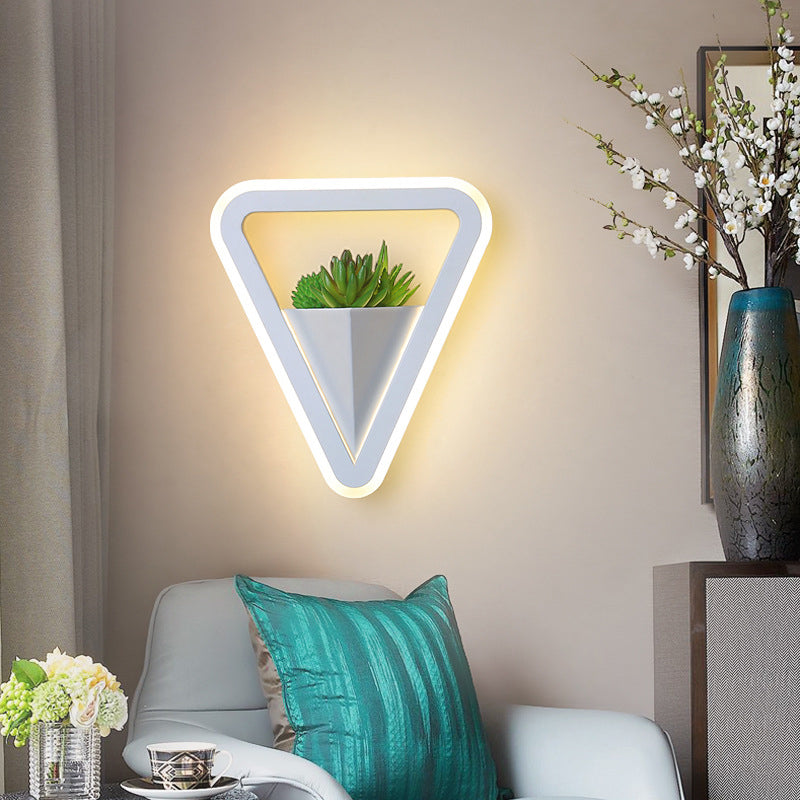 LED Triangle Shape Wall Mount Lamp Acrylic Shade Contemporary Plant Sconces for Living