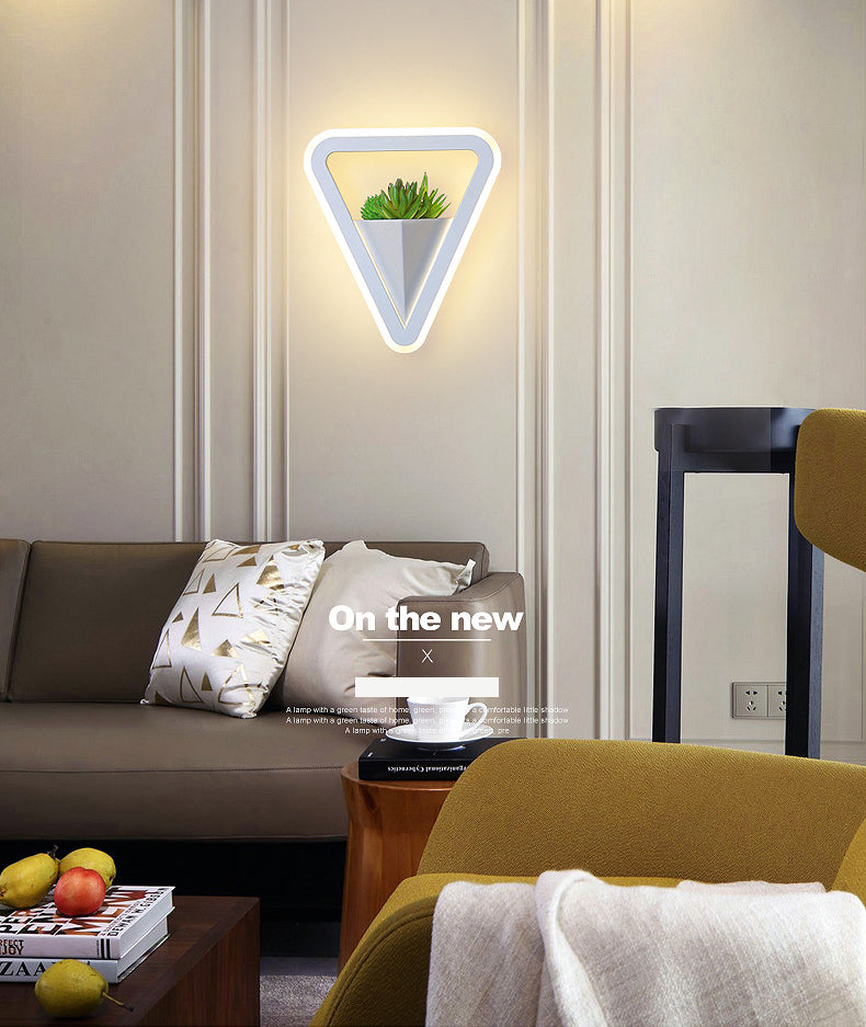 LED Triangle Shape Wall Mount Lamp Acrylic Shade Contemporary Plant Sconces for Living