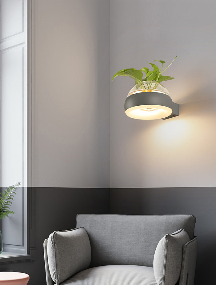 Modern Creative Plant Wall Sconce Light Glass Pot with Acrylic LED Wall Mount Lamp