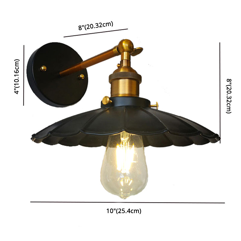 American Vintage Style Wall Sconce Metal Arm 1 Light Wall Light in Scalloped Shade