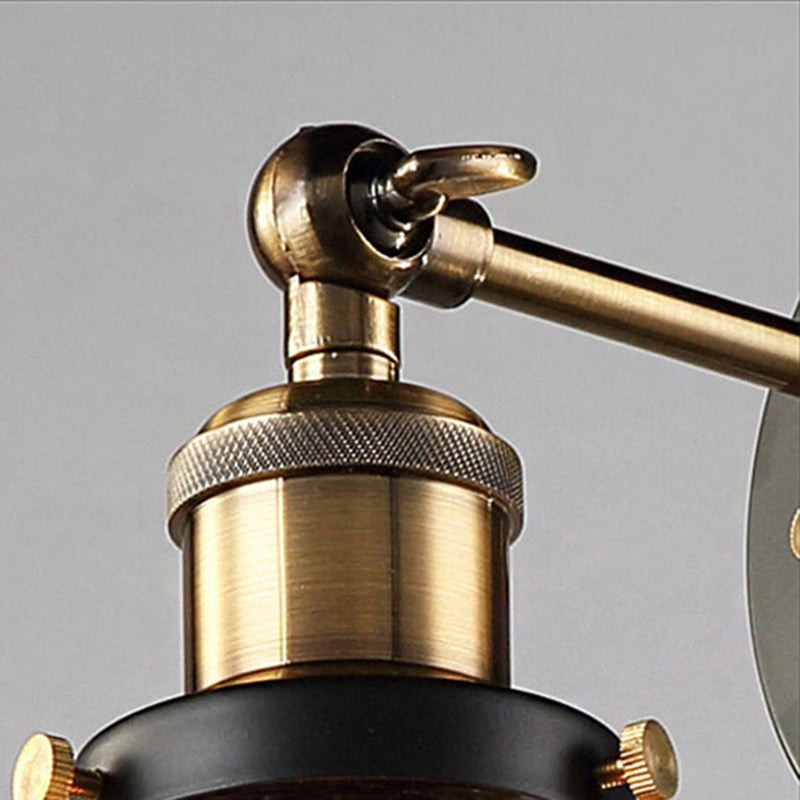 Industrial 1 Light Wall Sconce Aged Brass Arm Wall lighting in Pure Glass Barn Shade