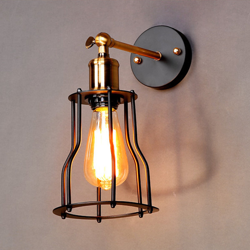 Indoor or Outdoor Sconce Light Vintage Industrial Wall Light in Metal Cage