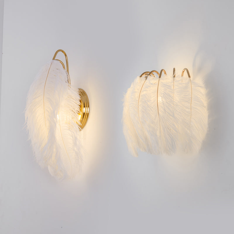 Nordic Feather Wall Mount Light 1 Light Ambient Lighting Wall Lamp for Bedroom