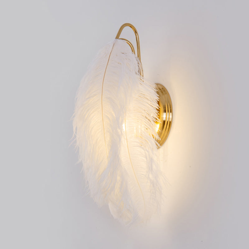 Nordic Feather Wall Mount Light 1 Light Ambient Lighting Wall Lamp for Bedroom