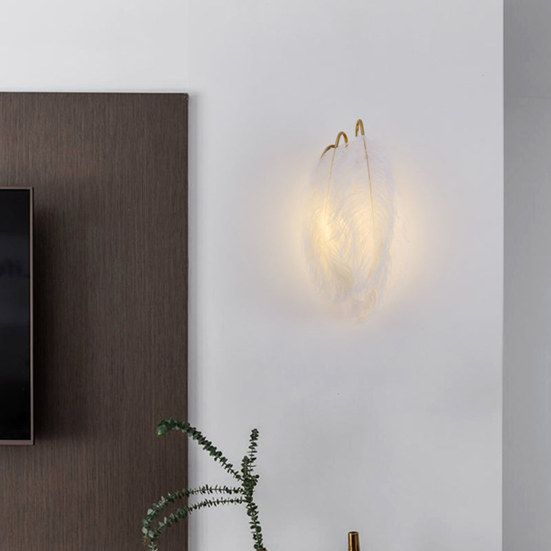 Nordic Feather Wall Mount Light 1 Light Ambient Lighting Wall Lamp for Bedroom