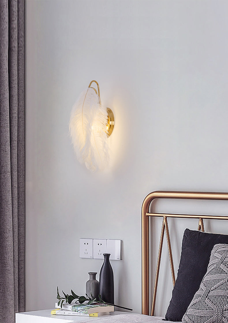 Nordic Feather Wall Mount Light 1 Light Ambient Lighting Wall Lamp for Bedroom
