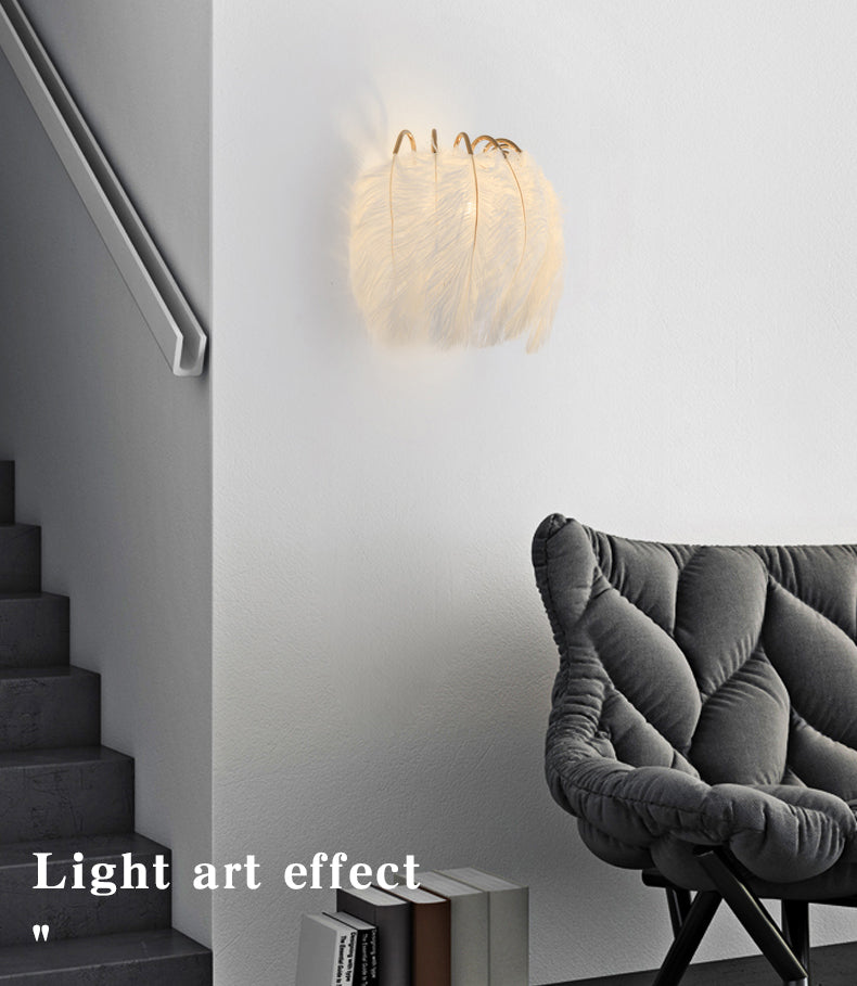 Nordic Feather Wall Mount Light 1 Light Ambient Lighting Wall Lamp for Bedroom