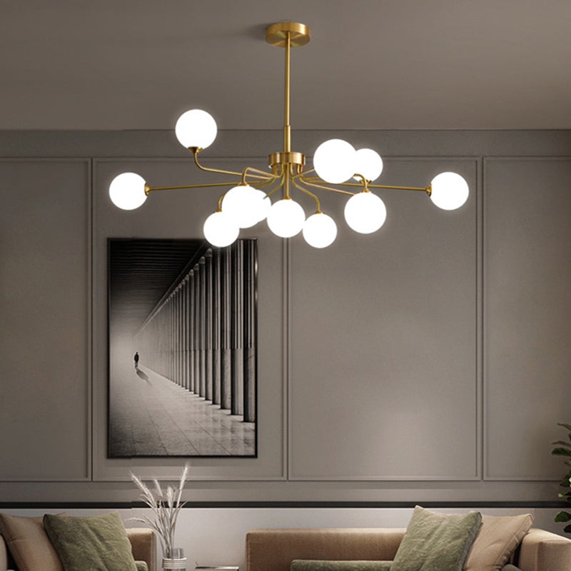 Modern Simplicity Sputnik Pendant Chandelier Opal Glass Hanging Light Fixture for Living Room