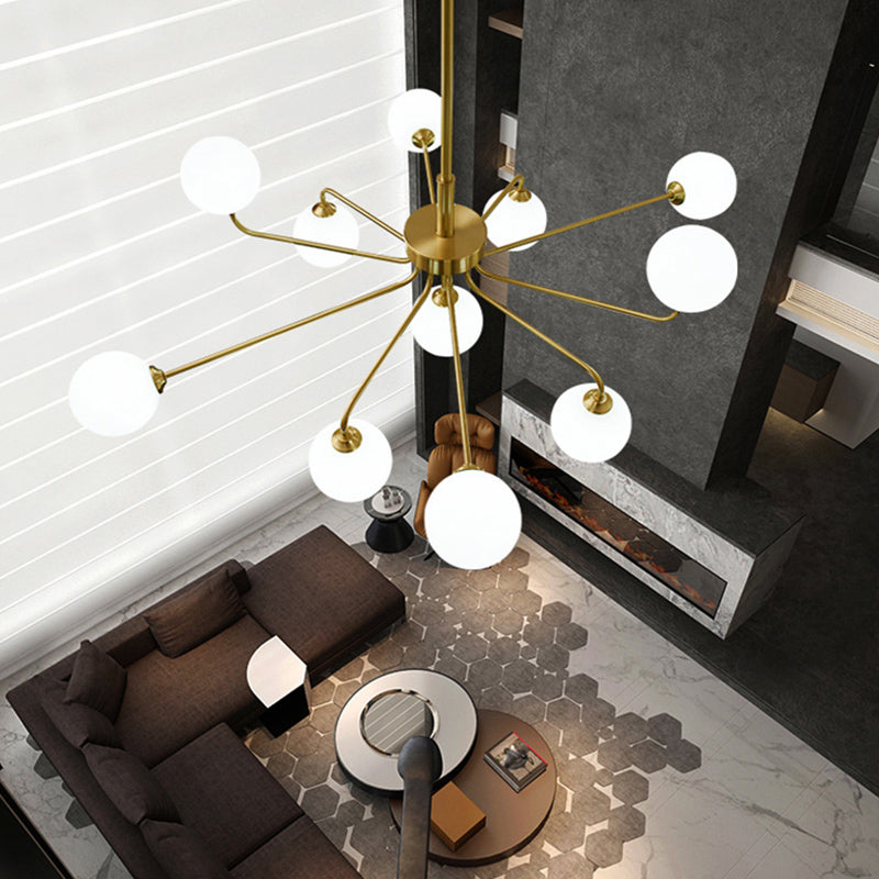 Modern Simplicity Sputnik Pendant Chandelier Opal Glass Hanging Light Fixture for Living Room