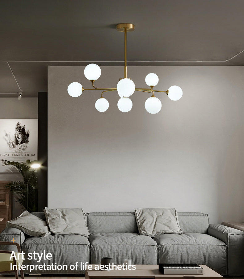 Modern Simplicity Sputnik Pendant Chandelier Opal Glass Hanging Light Fixture for Living Room