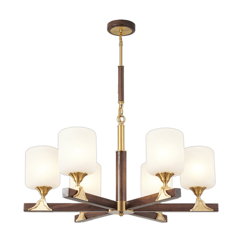 Contemporary Cylinder Chandelier Pendant Light Wood Suspension Pendant Light for Living Room