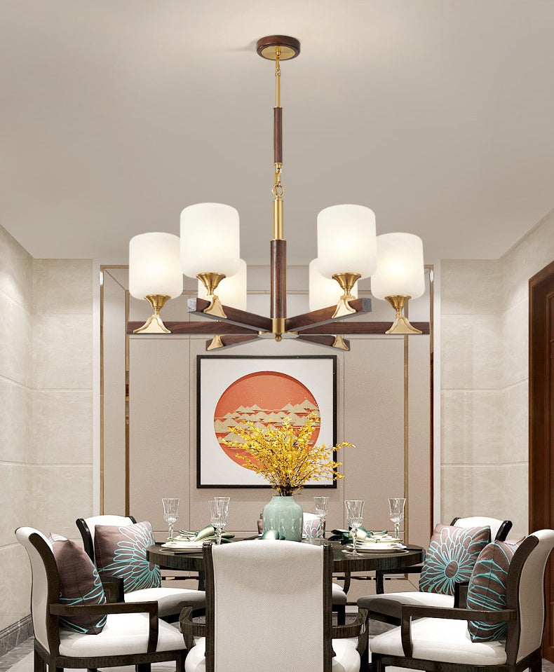 Contemporary Cylinder Chandelier Pendant Light Wood Suspension Pendant Light for Living Room