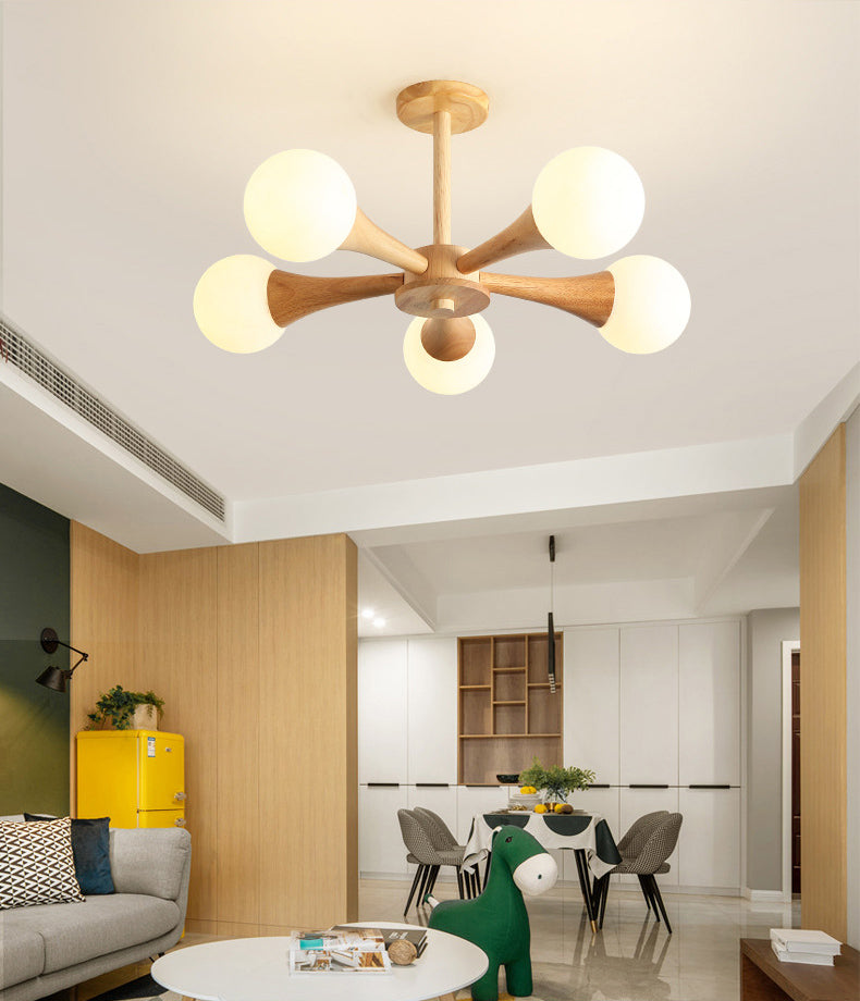 Ultra-Modern Sputnik appeso il lampadario sospensione in legno con cavo sospeso per soggiorno