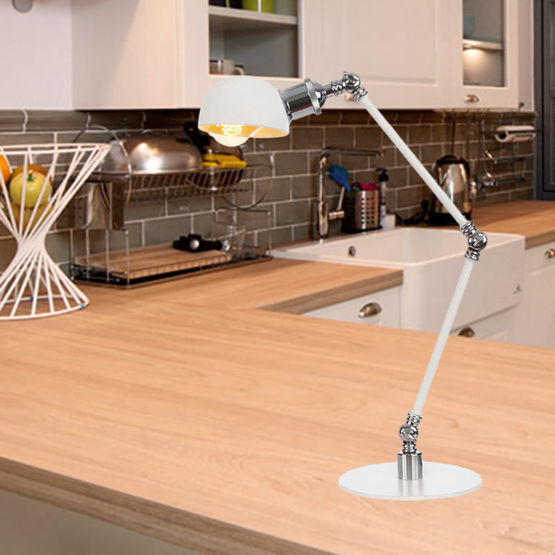 Dome Studeerkamer Leeslamp Metaal 4"/8,5" Breed 1 Licht Industrieel Stijlvolle Bureauverlichting in Wit, 8"+8"/8"+8"+8" Lengte Arm