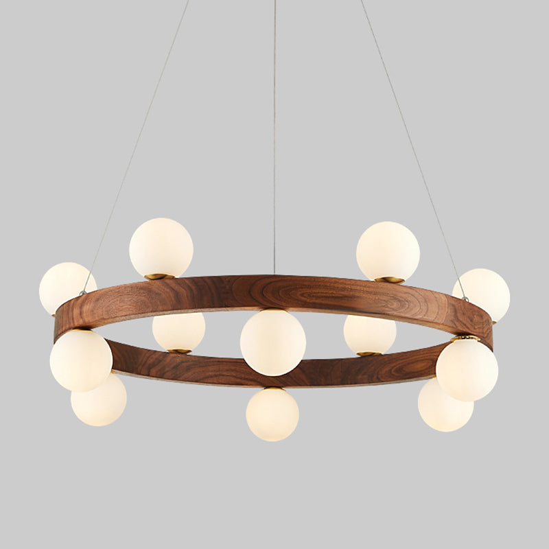 Nordic Minimalist Circular Chandelier Lamp Wood Hanging Pendant Lights for Restaurant