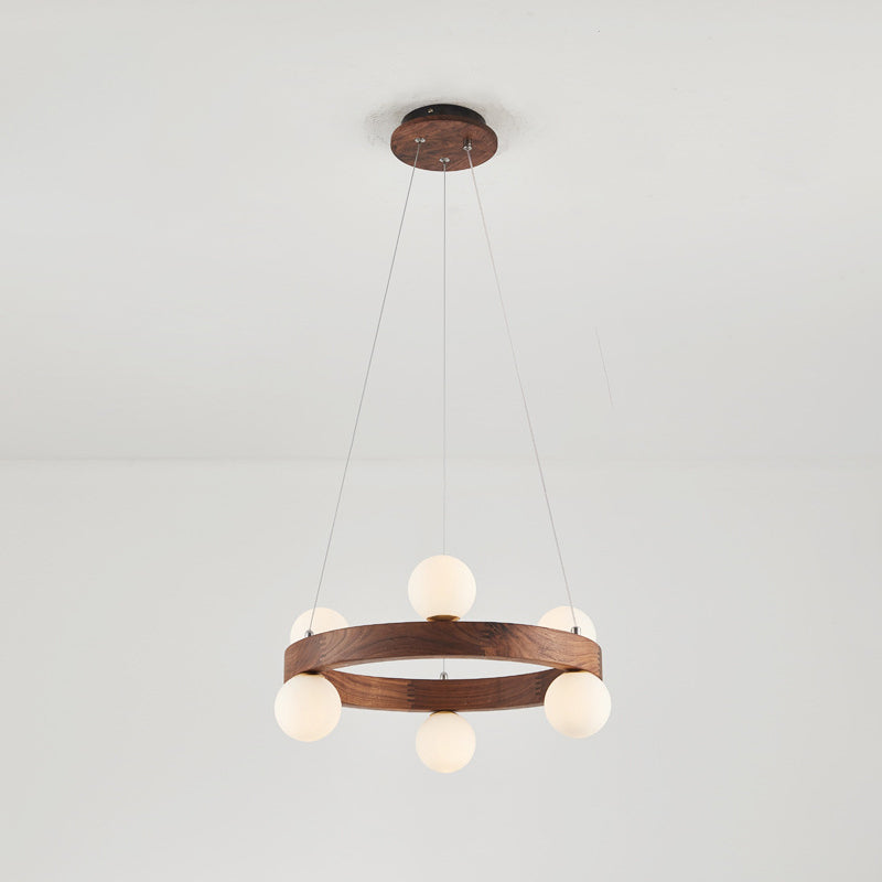 Nordic Minimalist Circular Chandelier Lamp Wood Hanging Pendant Lights for Restaurant