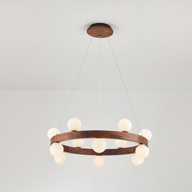 Nordic Minimalist Circular Chandelier Lamp Wood Hanging Pendant Lights for Restaurant