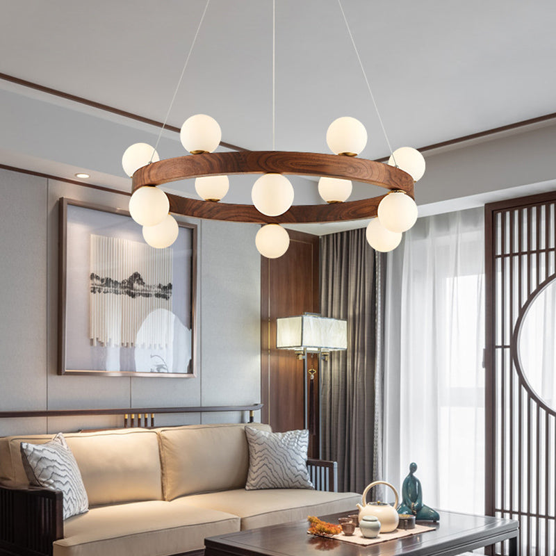 Nordic Minimalist Circular Chandelier Lamp Wood Hanging Pendant Lights for Restaurant