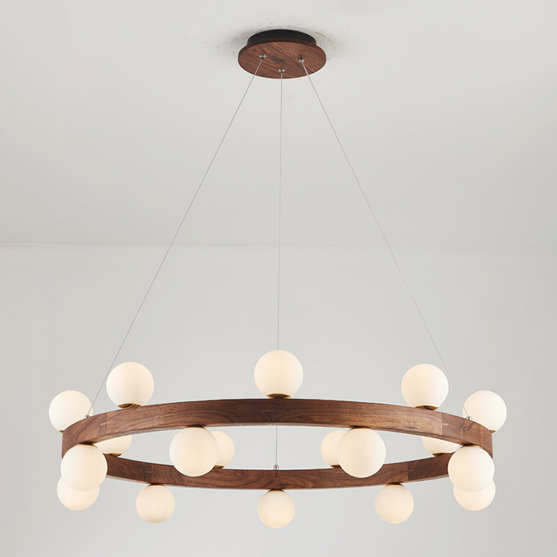 Nordic Minimalist Circular Chandelier Lamp Wood Hanging Pendant Lights for Restaurant