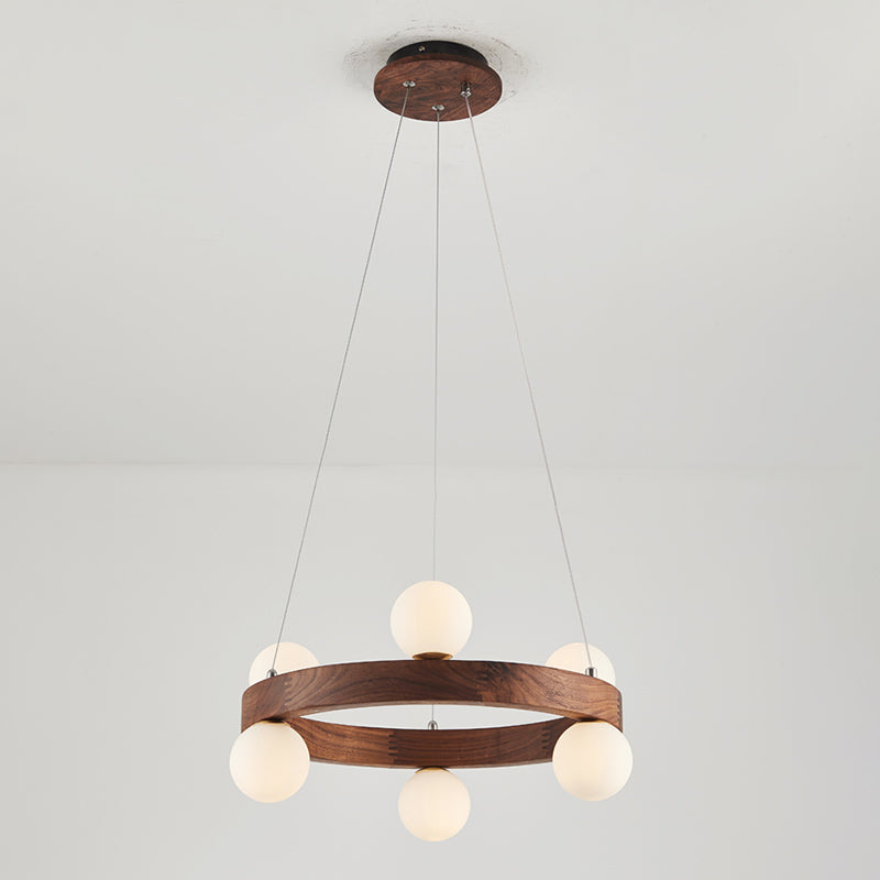 Nordic Minimalist Circular Chandelier Lamp Wood Hanging Pendant Lights for Restaurant