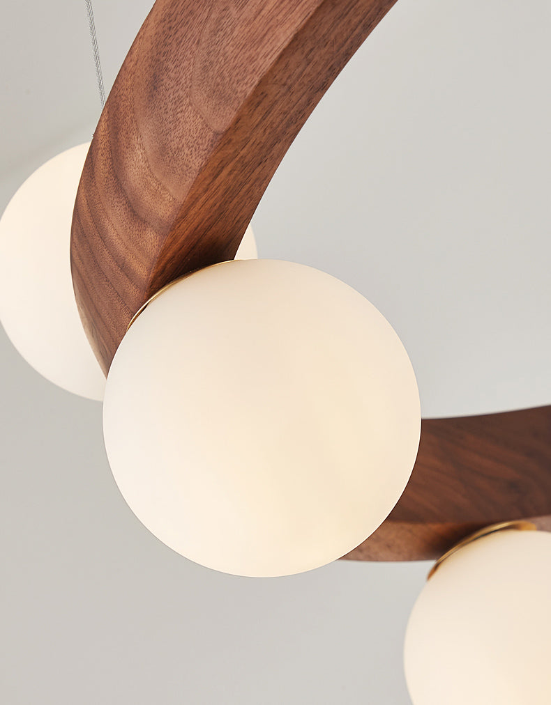 Nordic Minimalist Circular Chandelier Lamp Wood Hanging Pendant Lights for Restaurant