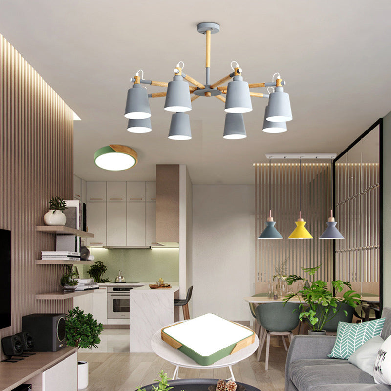 Contemporary Cone Chandelier Pendant Light Metallic Hanging Light Fixtures for Bedroom