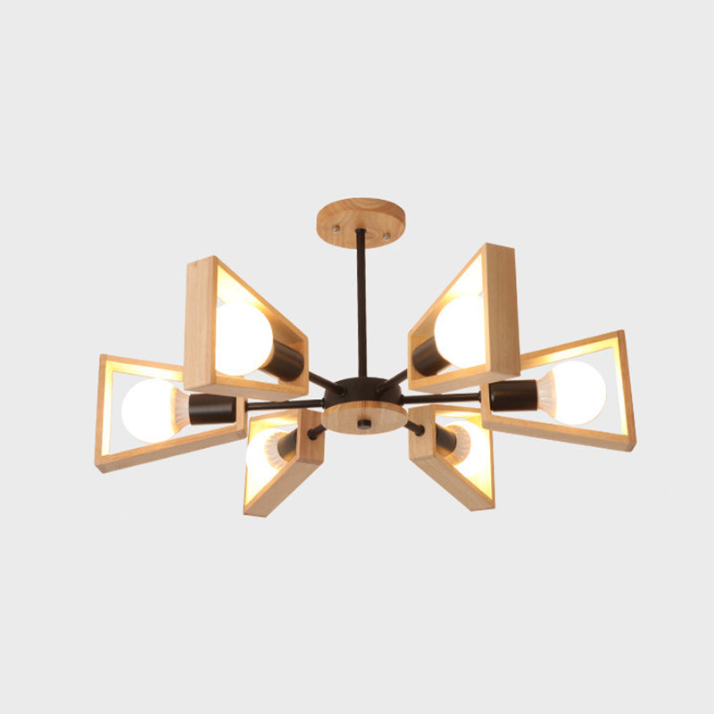 Ultra-modern Sputnik Hanging Chandelier Wood Hanging Lamp with Hanging Cord for Restaurant