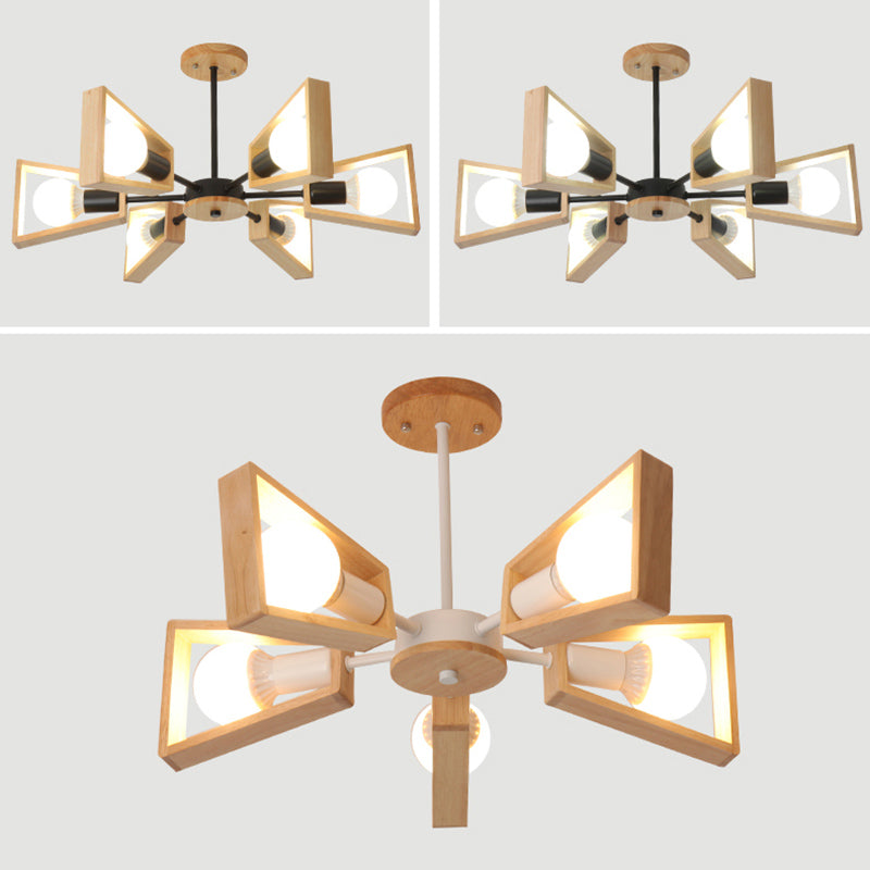 Ultra-modern Sputnik Hanging Chandelier Wood Hanging Lamp with Hanging Cord for Restaurant