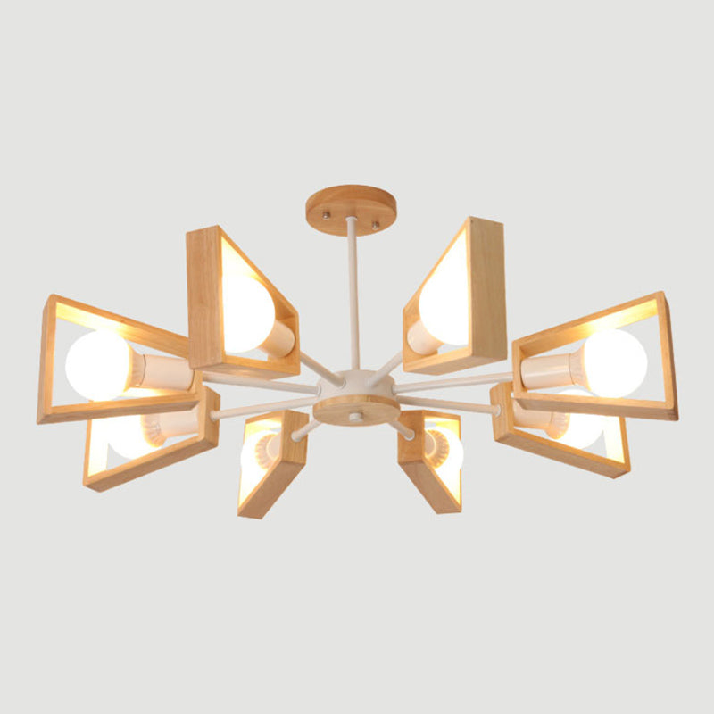 Ultra-modern Sputnik Hanging Chandelier Wood Hanging Lamp with Hanging Cord for Restaurant